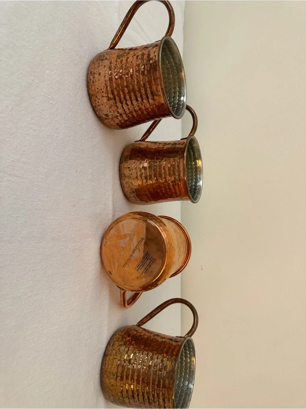 Williams Sonoma Copper-Tone Hammered Mugs with Handles - Set of 4